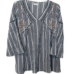 WORLD MARKET LONG BELL SLV, V-NECK PULL-OVER EMPIRE BLOUSE, WOMENS, S/M-MULTICLR